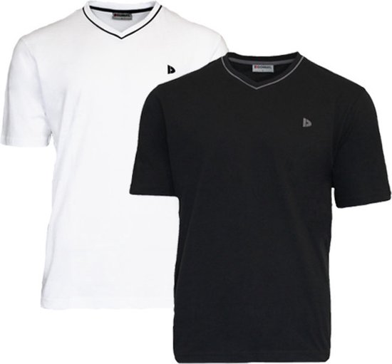 2-Pack Donnay T-shirt met V-hals - Sportshirt - Heren - White/Black - maat 4XL