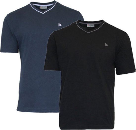 Lot de 2 T-shirts Donnay - chemise de sport - chemise à col en V- Homme - Taille 4XL - Marine&Noir