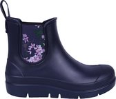 Marineblauwe, modieuze en comfortabele enkel-regenlaarzen voor dames met bloemen - STELLA Lemigo / 38