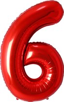 Folie Ballon Cijfer 6 Jaar Rood Verjaardag Versiering Helium Cijfer ballonnen Feest versiering Met Rietje - 86Cm