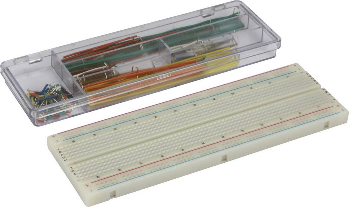Velleman Breadboard en draadbruggen kit, 830 contacten, 140 draadbruggen (10 x 14 lengtes), ABS, grijs