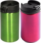 Set de 2x pièces Tasses chauffantes / tasses de maintien au chaud métallisé rouge et vert 320 ml