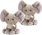 2x stuks keel Toys pluche olifant knuffel 14 cm - Dieren speelgoed olifanten knuffels