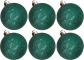 6x stuks kunststof glitter kerstballen petrol groen 6 cm - Onbreekbare kerstballen