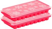 2x stuks Trays met Flessenhals ijsblokjes/ijsklontjes ijsblok staafjes vormpjes 10 vakjes kunststof roze met afsluit deksel