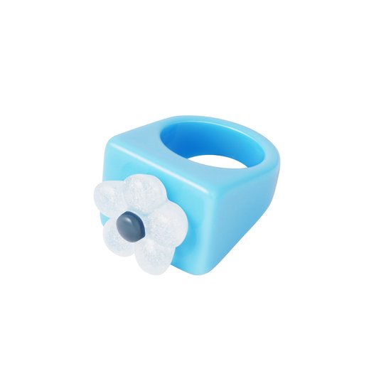 Candy ring with flower - Yehwang - Ring - Maat 18 - Blauw