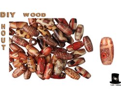 Bob Online ™ - 20 Stuks – Mixed Setje – Lang Bedrukte Houten Kralen 14 mm met ca. 2 mm Gaatje Diameter – 20 Pcs Long Printed Wooden Beads 14 mm with threading hole diameter ± 2 mm – Houten Hobby Kralen – Haarkralen voor Vlechten – Hair Braiding Beads