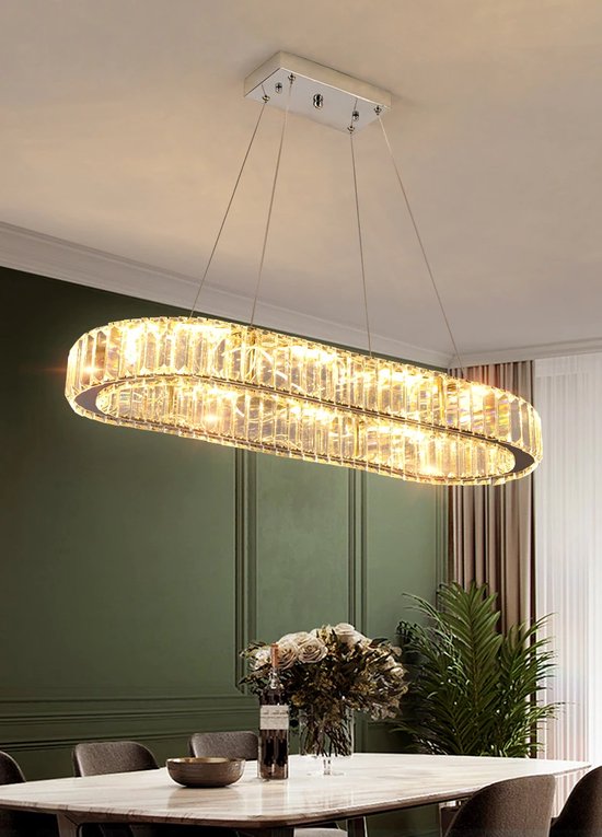 Rajorlo® Crystal - Siècle des Lumières Maison - Chrome - Lustres - Pour Salon - Ovale D70cm - Blanc Chaud