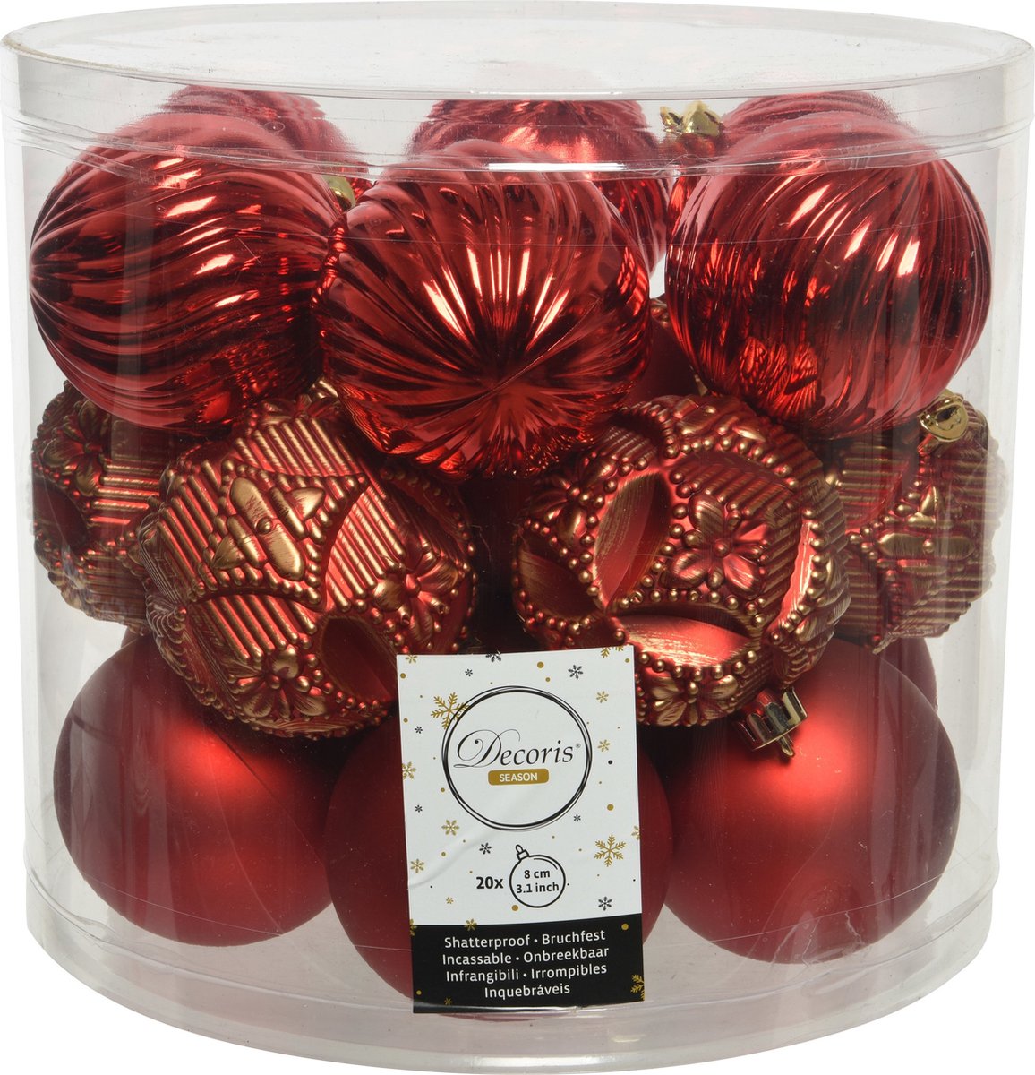 40x stuks kunststof kerstballen rood mix 8 cm - Onbreekbare plastic kerstballen