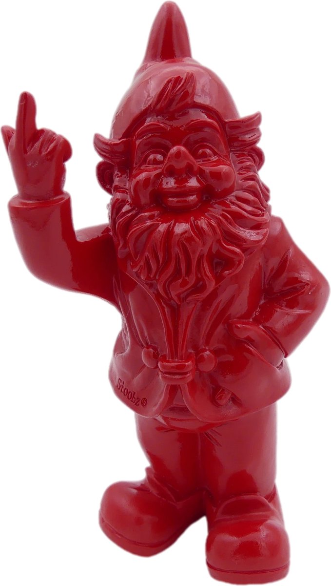 Stoobz kabouter fuck you rood - kabouter met middelvinger - 20 cm groot - kabouter FY - tuinkabouter - stoute kabouter