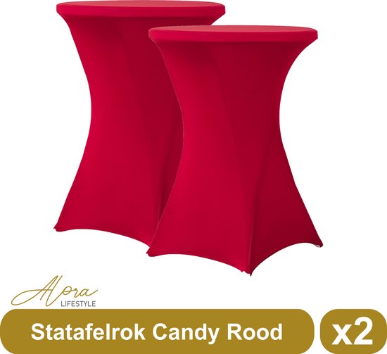 Statafelrok candy rood 80 cm - per 2 - partytafel - Alora tafelrok voor statafel - Statafelhoes - Bruiloft - Cocktailparty - Stretch Rok - Set van 2