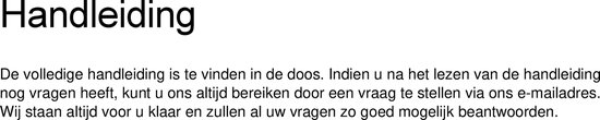Tekst 'Handleiding' en informatie over het vinden van de handleiding in de doos.