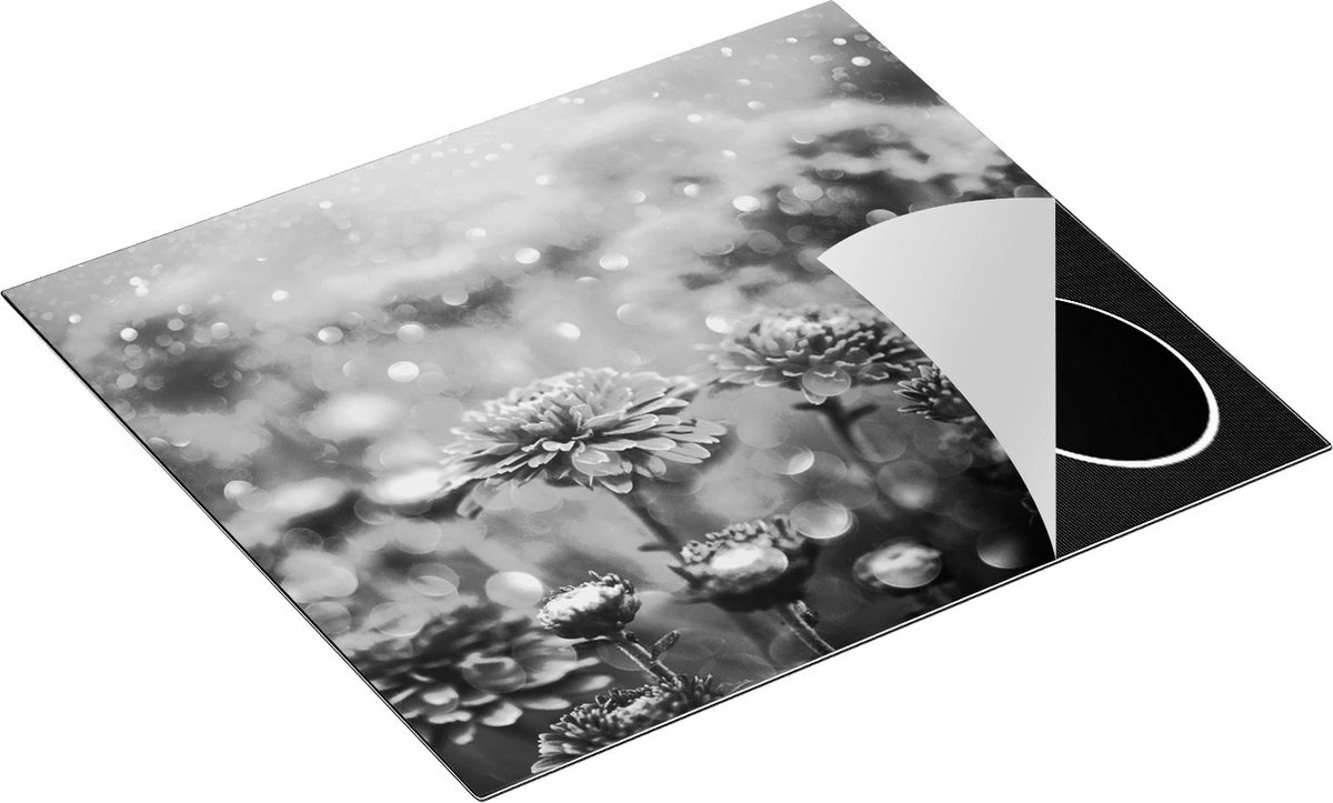 Chefcare Inductie Beschermer Rode Bloemen - Zwart Wit - 60x55 cm - Afdekplaat Inductie - Kookplaat Beschermer - Inductie Mat