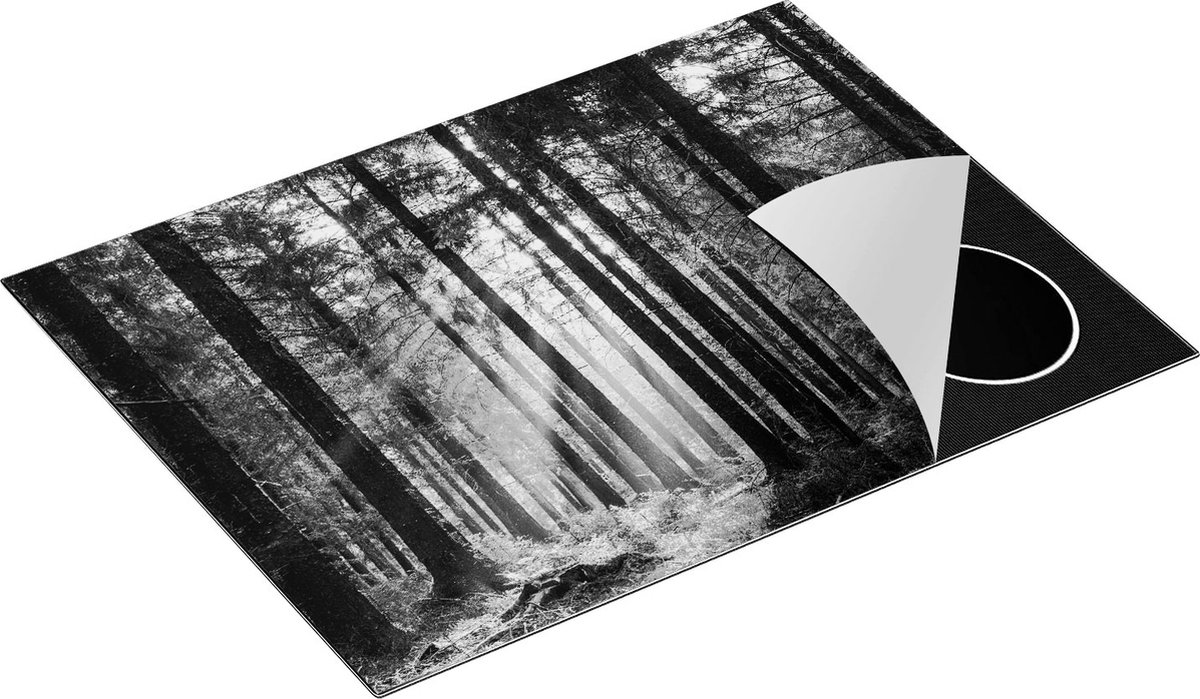 Chefcare Inductie Beschermer Bos met Zon tussen de Bomen - Zwart Wit - 71x52 cm - Afdekplaat Inductie - Kookplaat Beschermer - Inductie Mat