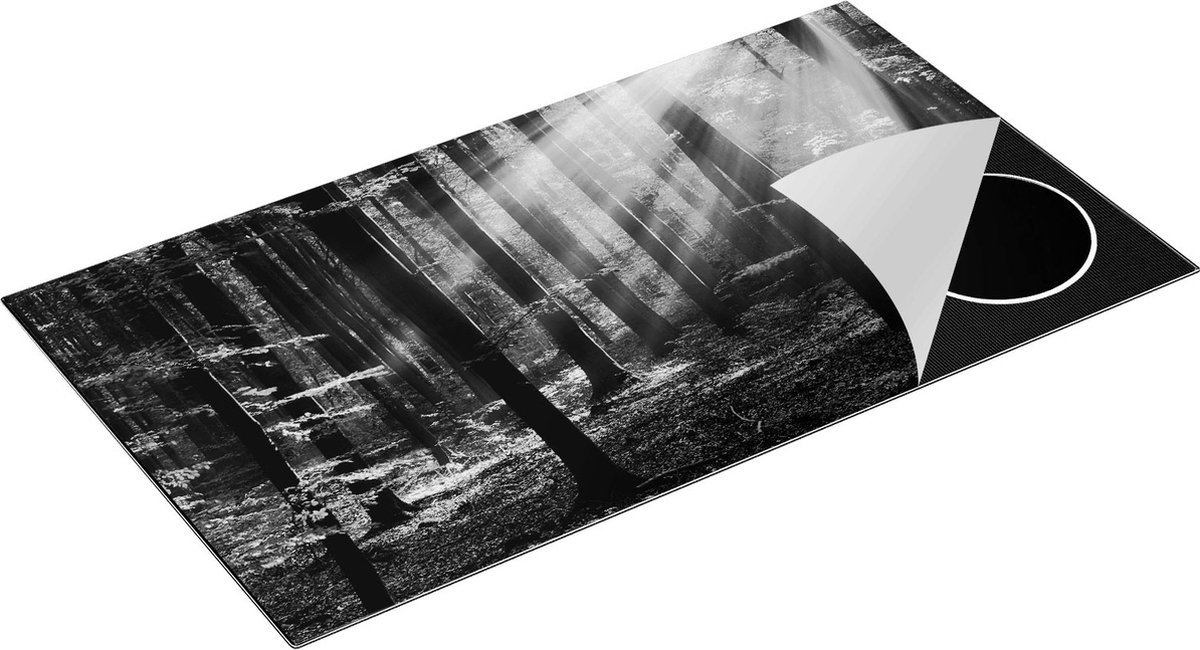 Chefcare Inductie Beschermer Bos met Zon tussen de Bomen - Zwart Wit - 95x55 cm - Afdekplaat Inductie - Kookplaat Beschermer - Inductie Mat