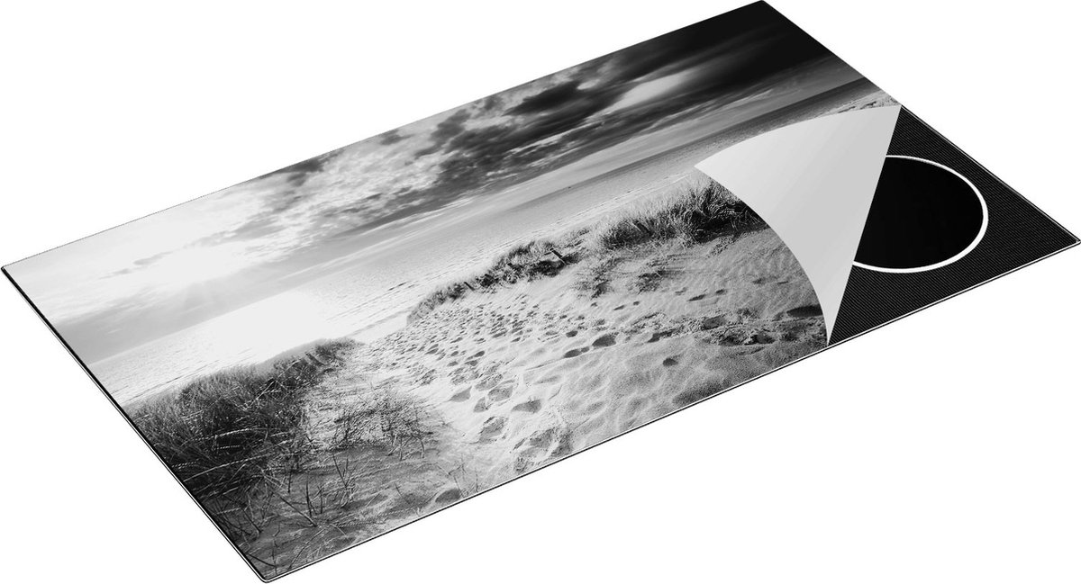 Chefcare Inductie Beschermer Duinen met Zee - Zwart Wit - 95x50 cm - Afdekplaat Inductie - Kookplaat Beschermer - Inductie Mat