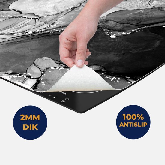 Chefcare Inductie Beschermer Abstracte Kunst - Rood Blauw Wit Beige Marmer - Zwart Wit - 95x55 cm - Afdekplaat Inductie - Kookplaat Beschermer - Inductie Mat