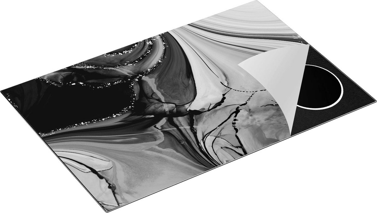 Chefcare Inductie Beschermer Abstracte Kunst - Moderne Luxueuze Marmer - Zwart Wit - 81x52 cm - Afdekplaat Inductie - Kookplaat Beschermer - Inductie Mat