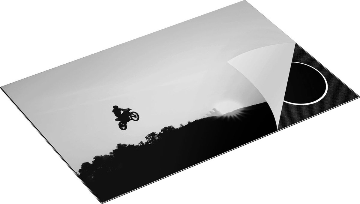 Chefcare Inductie Beschermer Silhouet van een Motorcross bij Zonsondergang - Zwart Wit - 81,6x52,7 cm - Afdekplaat Inductie - Kookplaat Beschermer - Inductie Mat