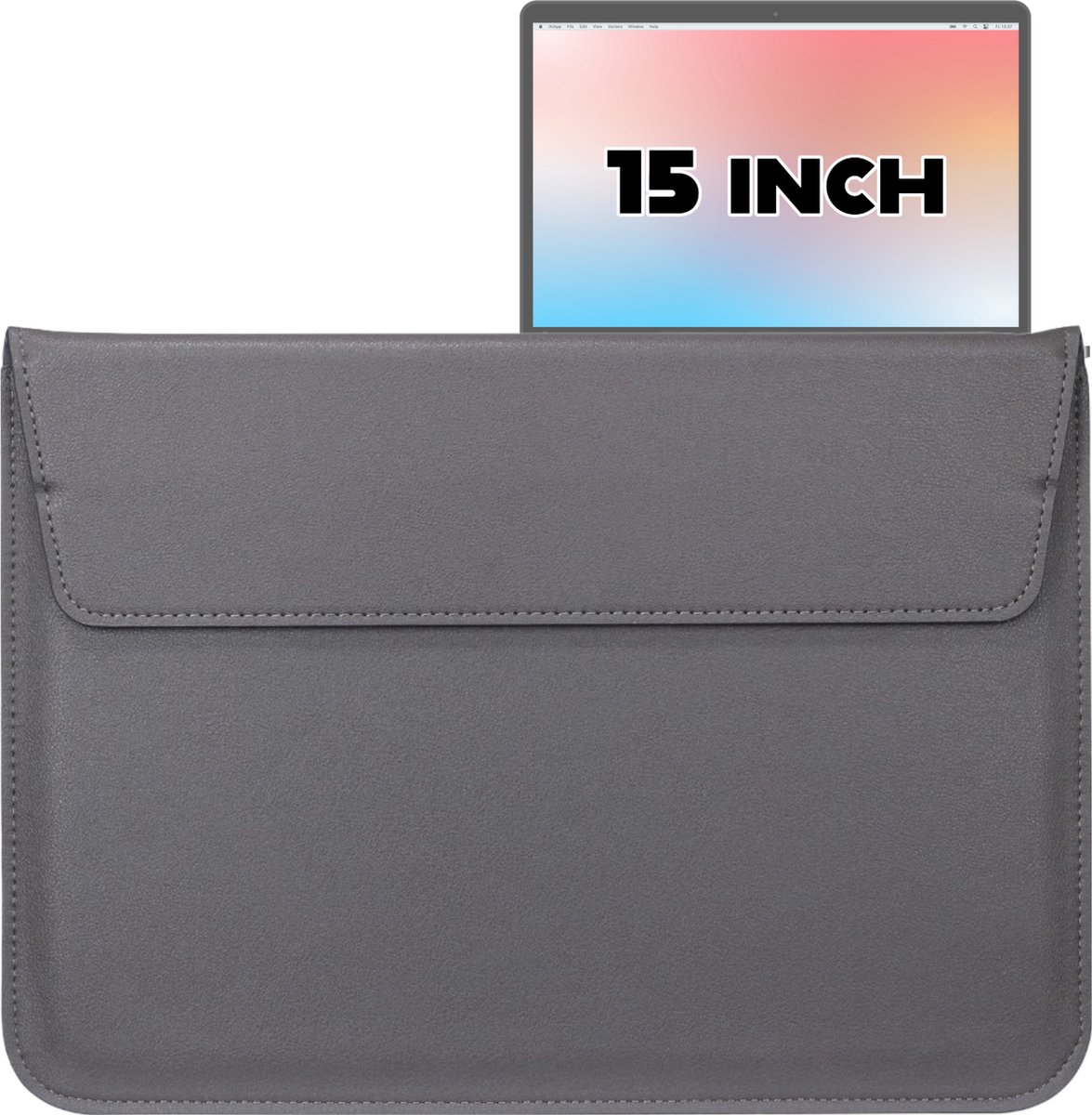 2-in-1 Laptopsleeve 15 tot 15.4 inch - Vegan Leer - Laptophoes Dames / Heren - Laptop Tas Sleeve met Standaard