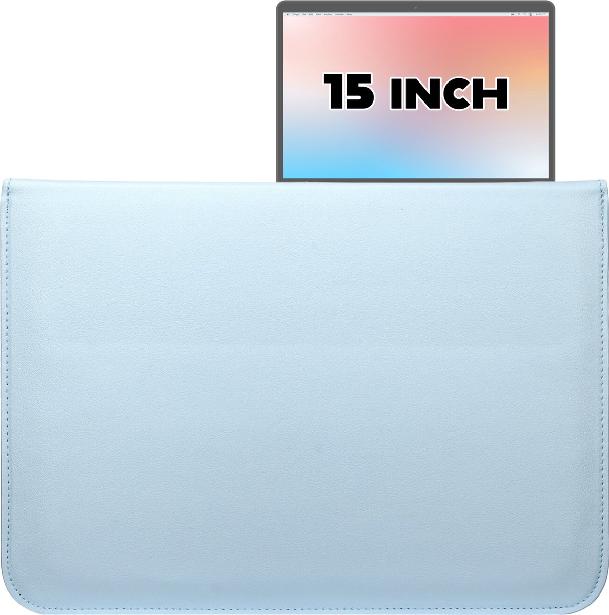 2-in-1 Laptopsleeve 15 tot 16 inch - Blauw - Vegan Leer - Laptophoes Dames - Laptop Tas Sleeve met Standaard