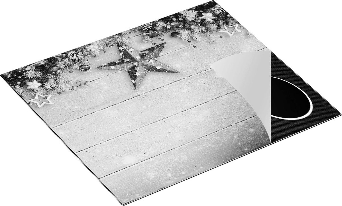 Chefcare Inductie Beschermer Kerst Achtergrond met Sneeuw op Tafel - Zwart Wit - 58,3x51,3 cm - Afdekplaat Inductie - Kookplaat Beschermer - Inductie Mat