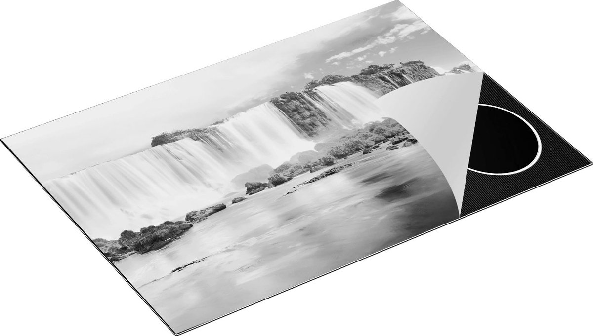 Chefcare Inductie Beschermer Watervallen in Argentinië - Zwart Wit - 75x55 cm - Afdekplaat Inductie - Kookplaat Beschermer - Inductie Mat