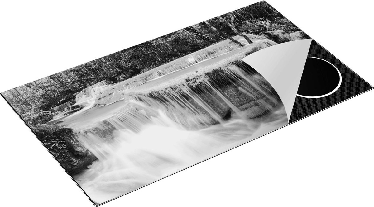 Chefcare Inductie Beschermer Waterval in het Bos in Thailand - Zwart Wit - 90x52 cm - Afdekplaat Inductie - Kookplaat Beschermer - Inductie Mat