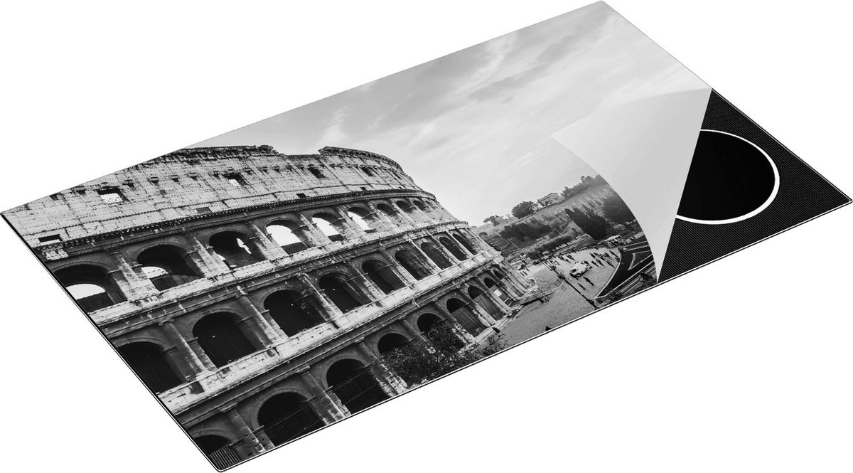 Chefcare Inductie Beschermer Colosseum bij Zonsondergang in Italïe - Zwart Wit - 90x52 cm - Afdekplaat Inductie - Kookplaat Beschermer - Inductie Mat