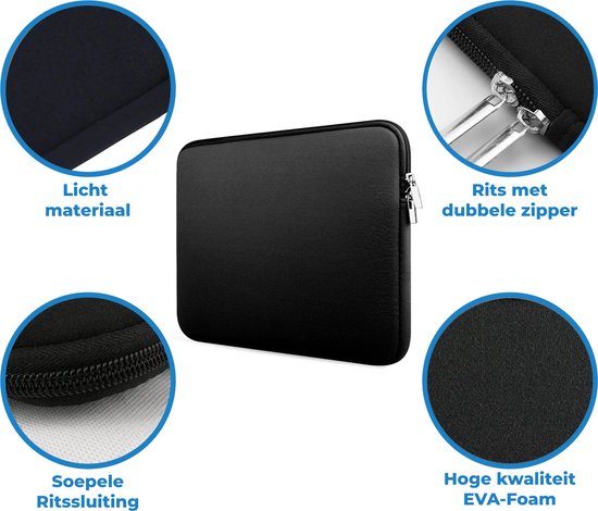 Housse d'ordinateur portable noire avec fermeture éclair douce et mousse EVA de haute qualité