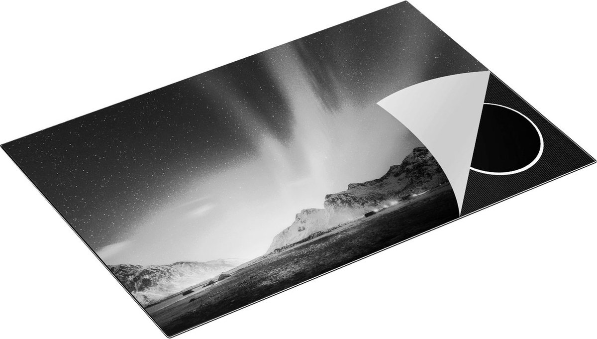 Chefcare Inductie Beschermer Noorderlicht in de Bergen met Sneeuw - Zwart Wit - 81,6x52,7 cm - Afdekplaat Inductie - Kookplaat Beschermer - Inductie Mat