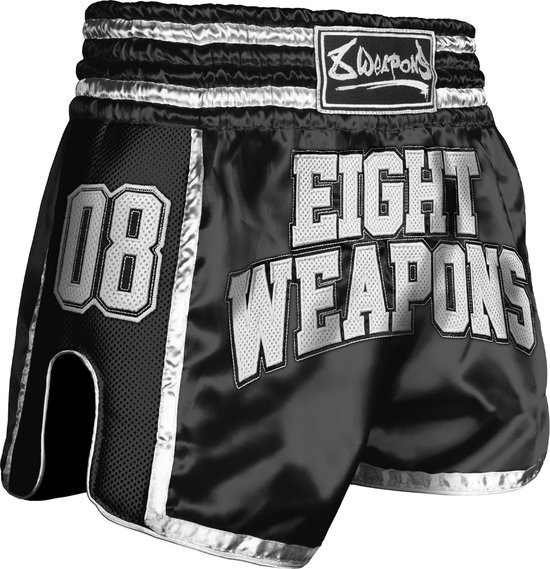 8 WAPENS Muay Thai Shorts Super Mesh Team 08 Zwart maat L