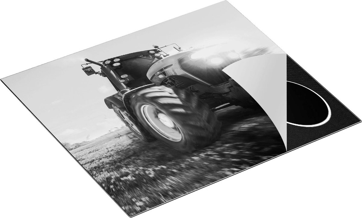 Chefcare Inductie Beschermer Tractor op het Gras - Trekker - Zwart Wit - 60x52 cm - Afdekplaat Inductie - Kookplaat Beschermer - Inductie Mat