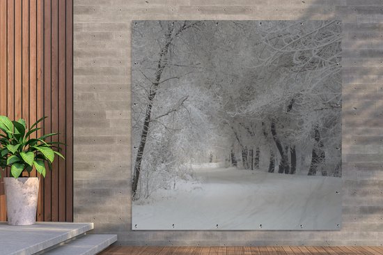 Affiche de jardin - Hiver - Neige - Toile de jardin - Peinture de jardin arbres - Arbres - Décoration de jardin - Nature - 200x200 cm