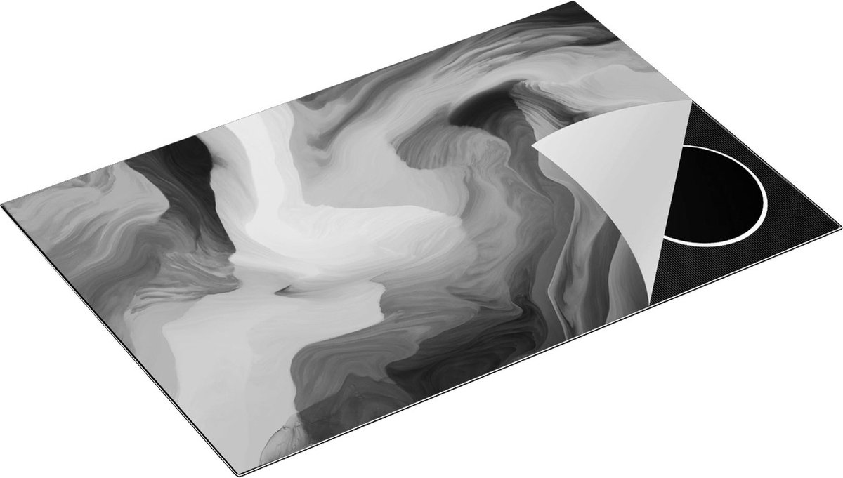 Chefcare Inductie Beschermer Abstracte Kunst - Golven - Zwart Wit - 80x55 cm - Afdekplaat Inductie - Kookplaat Beschermer - Inductie Mat