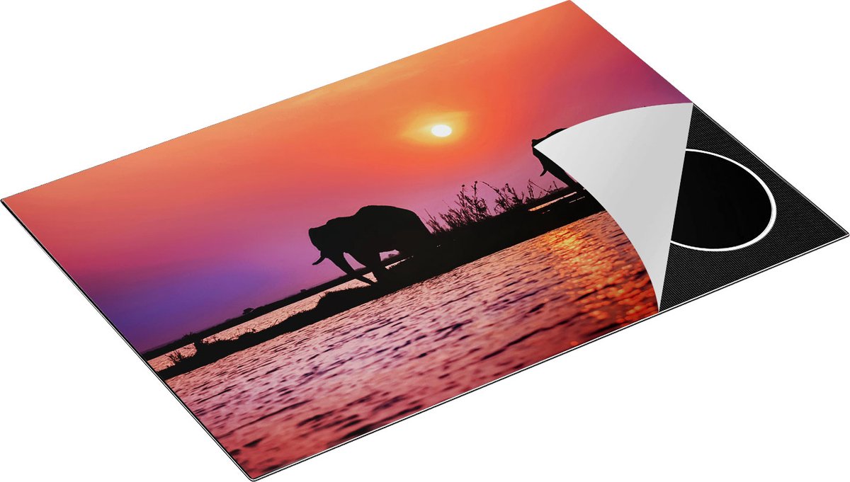 Chefcare Inductie Beschermer Twee Olifanten aan het Water bij Zonsondergang - 75x55 cm - Afdekplaat Inductie - Kookplaat Beschermer - Inductie Mat