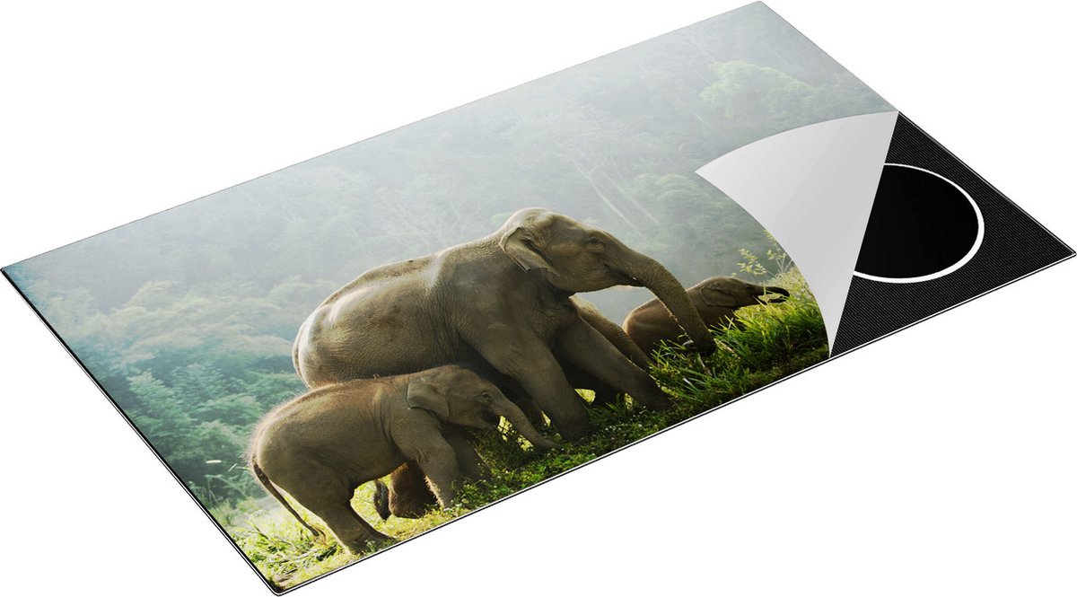 Chefcare Inductie Beschermer Olifanten Familie in de Jungle - Olifant - 89,6x51,6 cm - Afdekplaat Inductie - Kookplaat Beschermer - Inductie Mat
