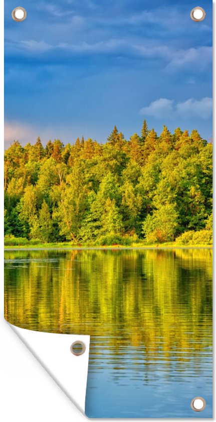 Tuin - Tuinposter - Water - Lucht - Schuttingposter - Wolken - Bomen - Tuindecoratie - 40x80 cm - Tuindoek - Buitenposter