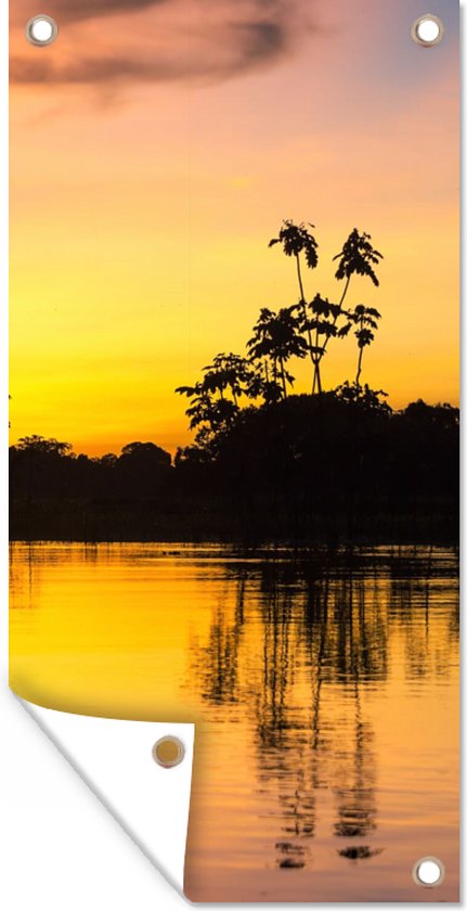 Tuinposter - Schaduw - Bomen - Schuttingposter - Meer - Water - Tuindecoratie - Tuin - 80x160 cm - Tuindoek - Buitenposter