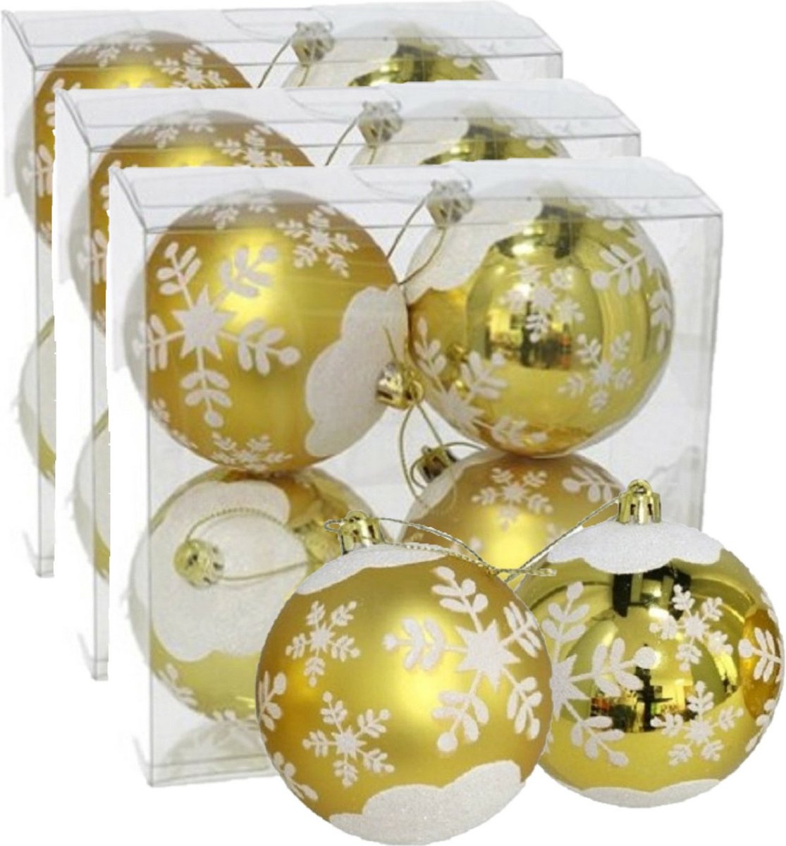 12x stuks gedecoreerde kerstballen goud kunststof diameter 8 cm - Kerstboom versiering