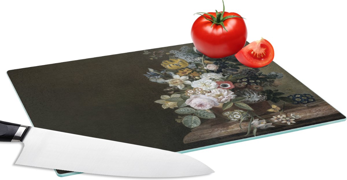 Glazen Snijplank - 28x20 - Bloemen - Eelke Jelles Eelkema - Oude meesters - Snijplanken Glas