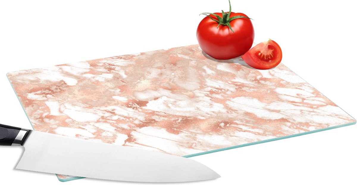 Glazen Snijplank - 28x20 - Marmer - Rosé - Wit - Luxe - Snijplanken Glas