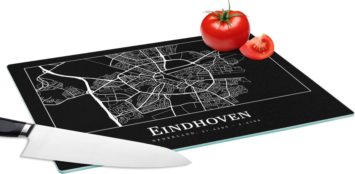 Glazen Snijplank - 39x28 - Plattegrond - Eindhoven - Kaart - Stadskaart - Snijplanken Glas