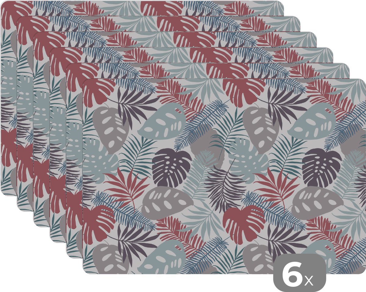 Placemats - Jungle - Tropical - Pastel - Bladeren - Natuur - Eettafel - Onderlegger - 45x30 cm - 6 stuks