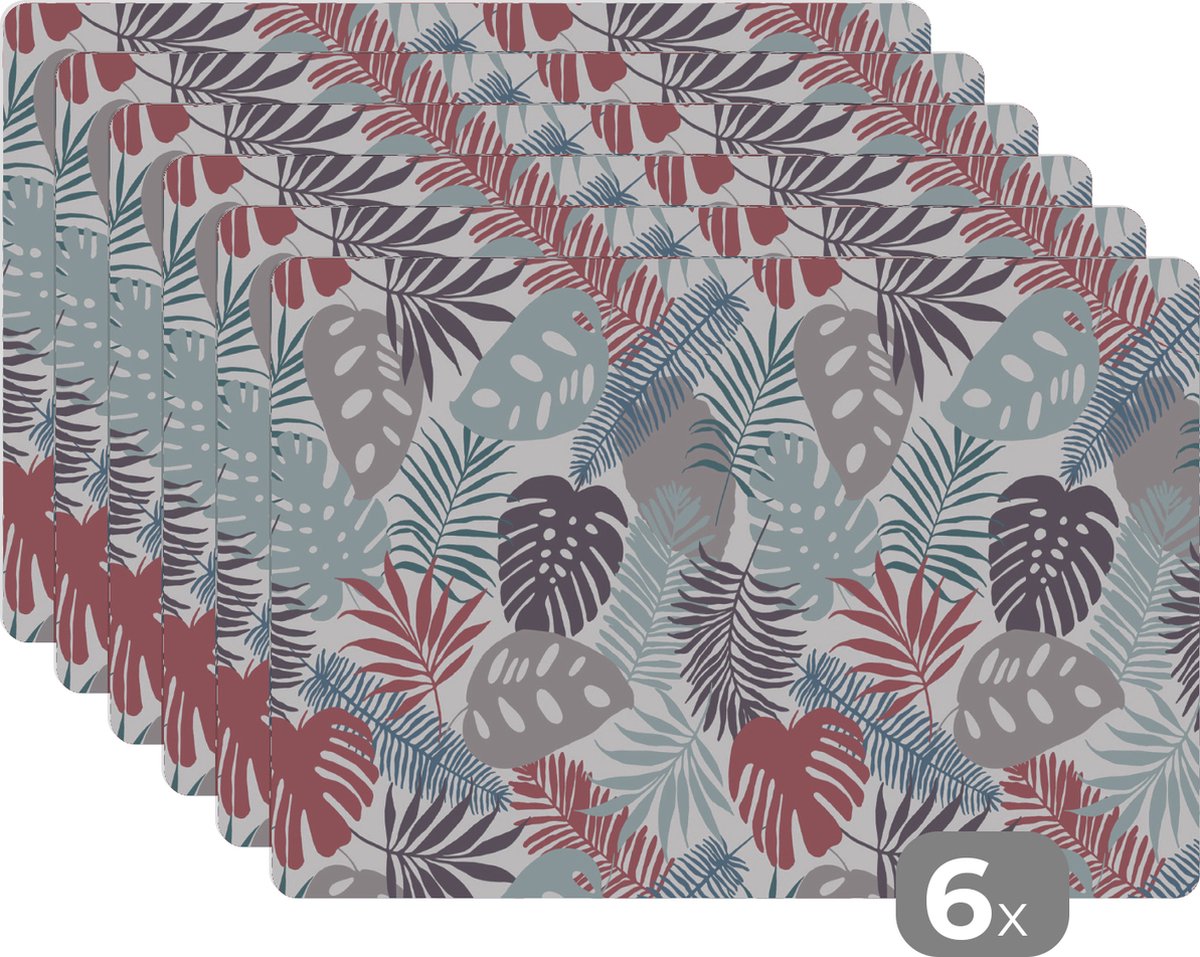 Placemats - Jungle - Tropical - Pastel - Bladeren - Natuur - Eettafel - Onderlegger - 45x30 cm - 6 stuks