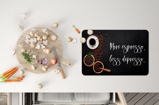 Set de table - Napperons en plastique - Café - Plus d'espresso Moins depresso - Citations - Énonciations - 45x30 cm - 6 pièces - Résistant à la chaleur - Antidérapant - Pad - Amovible