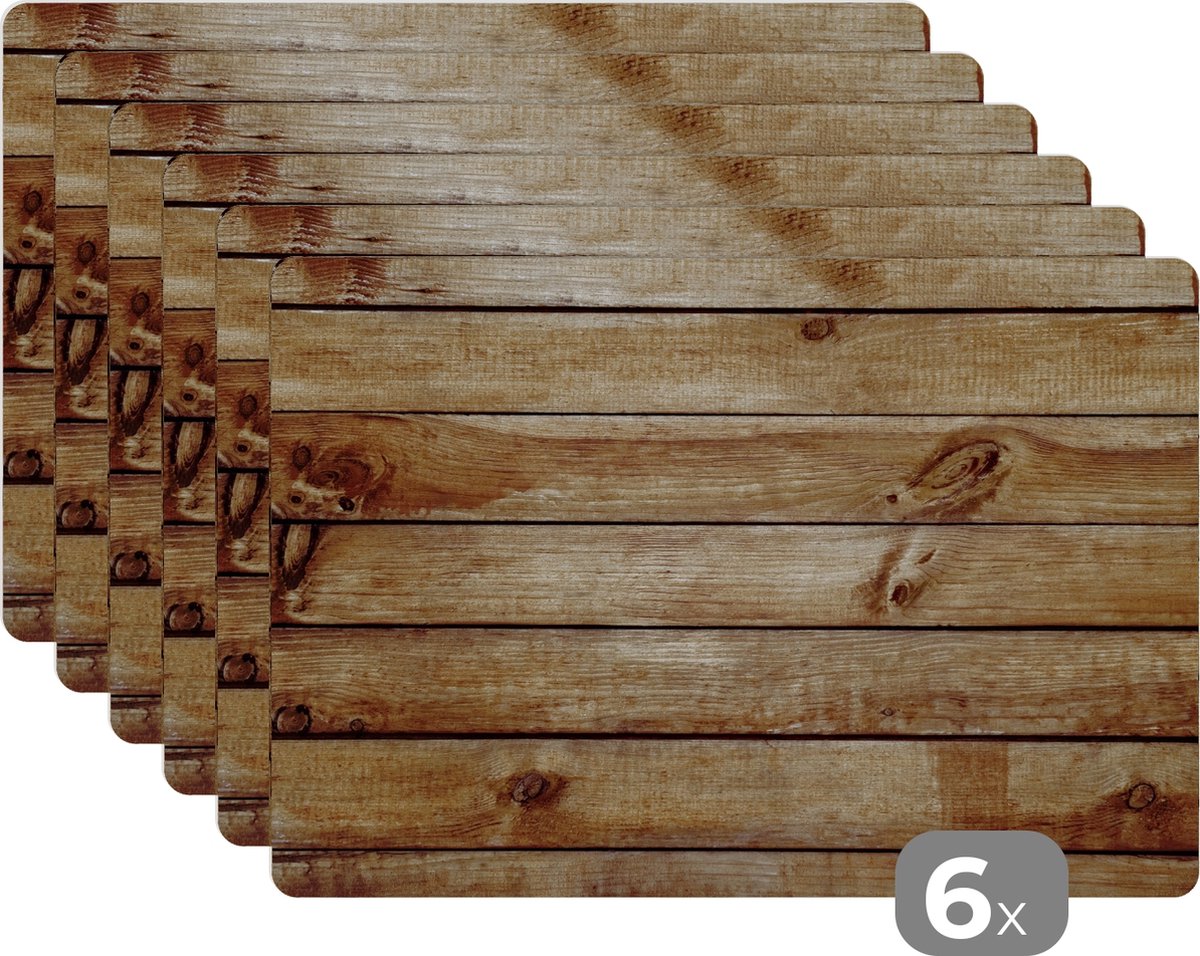 Placemat - Placemats - Plank - Hout - Patroon - Structuur - Tafel onderzetters - 45x30 cm - 6 stuks