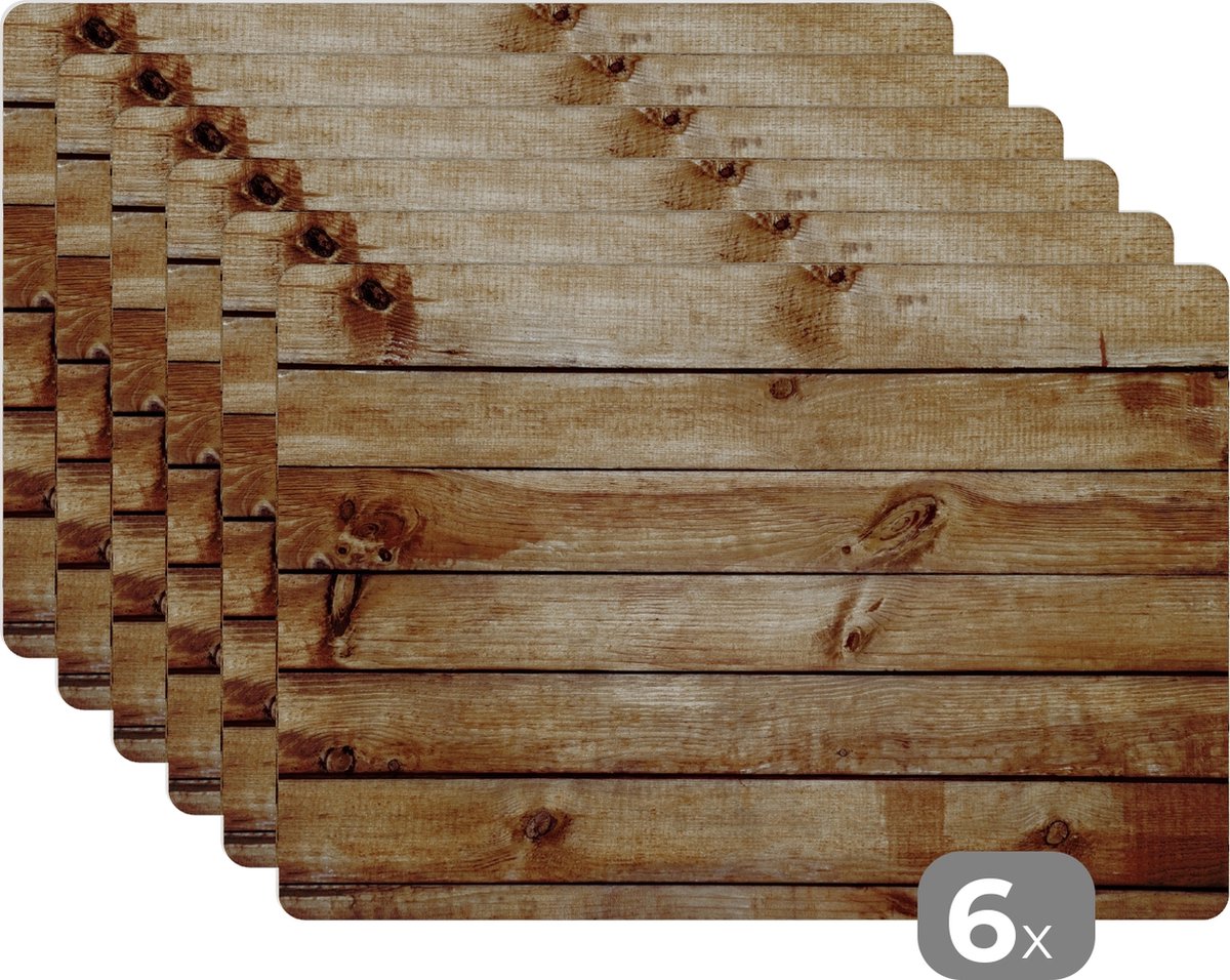 Placemat - Placemats - Plank - Hout - Patroon - Structuur - Tafel onderzetters - 45x30 cm - 6 stuks