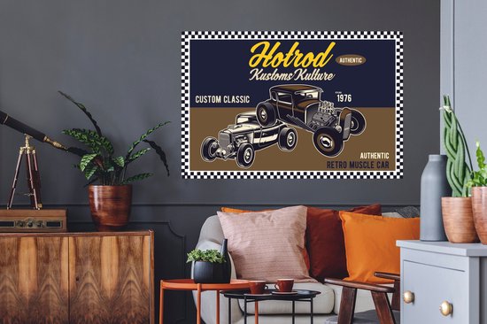 Stickers Stickers muraux - Mancave - Voiture - Rétro - Blauw - Marron - 120x80 cm - Film adhésif