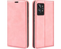 Mobigear Telefoonhoesje geschikt voor Realme GT2 Pro Hoesje | Mobigear Retro Slim Bookcase Portemonnee | Pasjeshouder voor 3 Pasjes | Telefoonhoesje voor Pinpas / OV Kaart / Rijbewijs - Roze